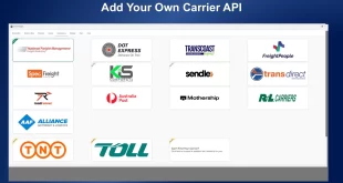 Screenshot of a user interface with carrier logos, including National Freight Management, DOT Express, TransCoast, Freight People, Spec Freight, KS Corporate,